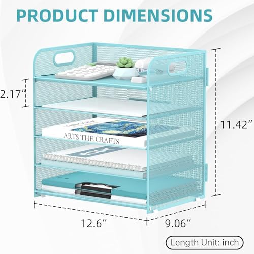 SUPEASY 2 Pack 5-Tier Blue Desk Organizer with Handle Mesh Desk File/Paper Organizer Letter Tray for Office, School and Home Easy Installation - Image 5
