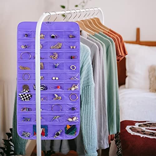 Bloss Hanging Jewelry Organizer, 80 Pockets Dual Sides Wall Jewelry Organizer Storage Dorm Room Essentials for Girls Necklace Organize And Earring Holder Hang on Closet/Door (Purple) - Image 5