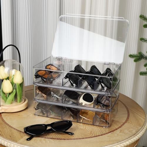 FORUP Sunglasses Organizer, Plastic Stackable Eyeglass Case Storage Organizer, Sunglass Glasses Storage Box with Hinged Lid - Image 7