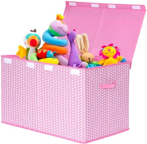 Mayniu Extra Large Toy Box Chest with Dividers, 120L Sturdy Toy Storage Organizer Bin Boxes Basket for Kids, Boys, Girls, Living Room, Nursery, Bedroom, Playroom (26"x17" x17", Pink) by Mayniu
