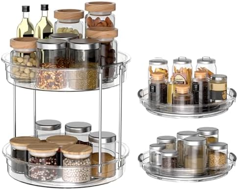 INCOSTAR 3 Pack Clear Lazy Susan Turntable 9'' & 11.8'' for Cabinet by INCOSTAR