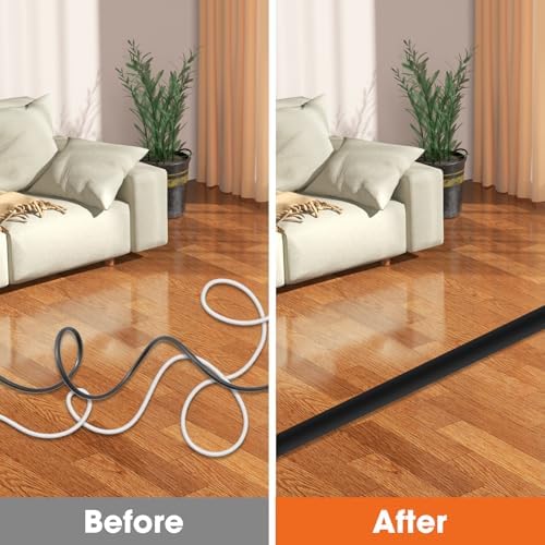 20 FT Floor Cord Cover, Cord Covers for Wires on Floor, Cord Protector, Floor Cable Cover, Hide Extension Cord Covers for Floor, Cable Cavity: 0.47" (W) x 0.29" (H), Black - Image 6