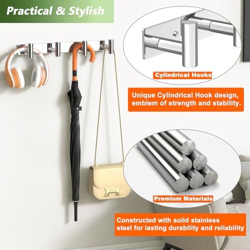 Wall Mounted Coat Rack-4 Hooks, Heavy Duty Stainless Steel Wall Hooks for Towel Coat Bag, Hat Rack Hanger Coat Hooks Towel Racks for Bathroom Entryway Kitchen Hotel (Glossy Chrome, 1 Pack) - Image 3