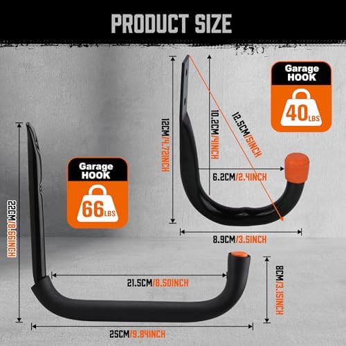HORUSDY 10-Pack Garage Hooks, Utility Hook, 9" & 6” Garage Heavy Duty Wall Hook for Bikes, Kayak and Hanging Ladders - Image 2