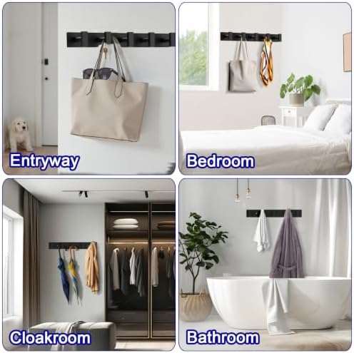 Bntuk Coat Rack Wall Mount - 5 Coat Hooks, Towel Racks for Bathroom Robes Bags Keys, Hat Rack Wall Towel Hooks Organizer Essential (Black) - Image 4