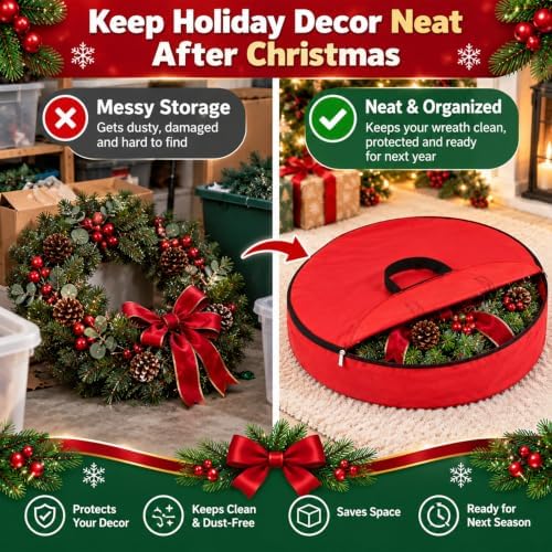 RAINFLOW Wreath Storage Container - 24 Inch Christmas Wreath Storage Bag - Image 5