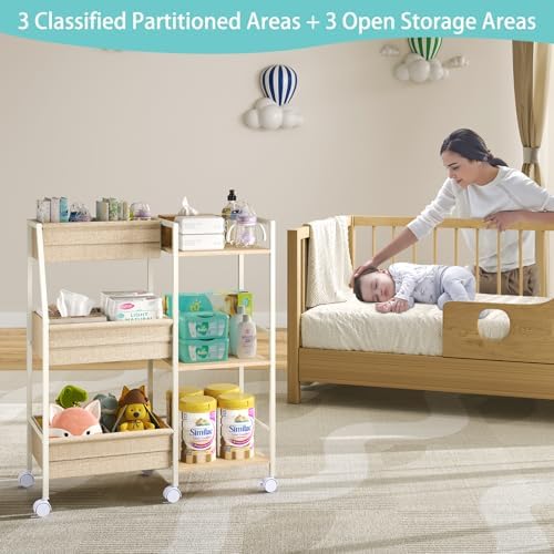 Baby Diaper Caddy Organizer Cart, 3‑Tier Rolling Storage Cart - Image 4