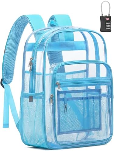 Heavy Duty Clear Backpack With TSA Lock, 18 Inch Large Clear Bookbag by QOECI