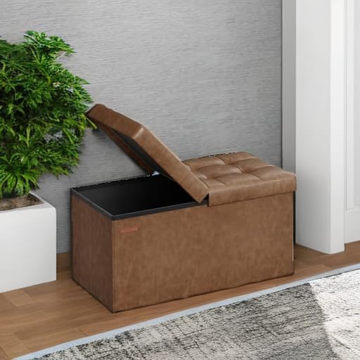 SONGMICS 30 Inches Folding Storage Ottoman Bench with Flipping Lid - Image 6