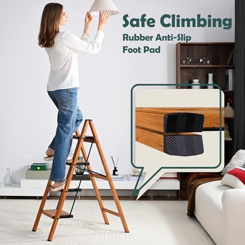 Taranta 4 Step Stool Foldable,Aluminum Step Ladder-Woodgrain - Image 6