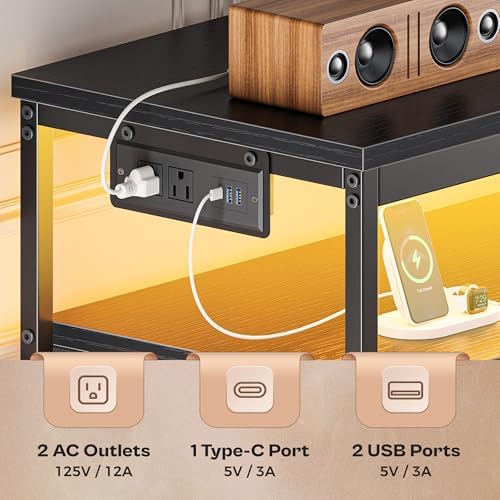 Huuger 63 Inch TV Stand for 55, 65, 70 Inch TV, Long Dresser TV Stand for Bedroom, Black LED TV Stand with Power Outlets, Fabric Drawer Dresser with Storage, Entertainment Center for Living Room - Image 4