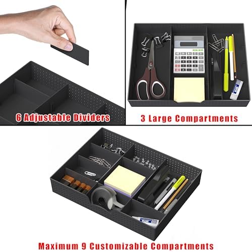 Simple Houseware Drawer Organizer Tray, 9 Compartments, 2-Pack, Black - Image 3