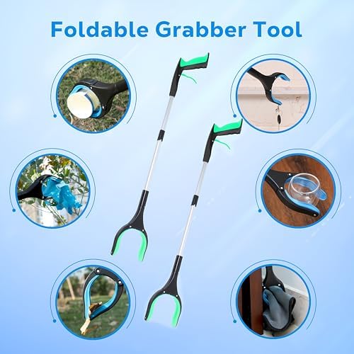Grabber Reacher Tool - 32” Extra Long Foldable Gripper and Reaching Tool - Heavy Duty Pick Up Stick Grabbers for Seniors, Trash, Surgery Recovery Must Haves Gifts (Green) - Image 5