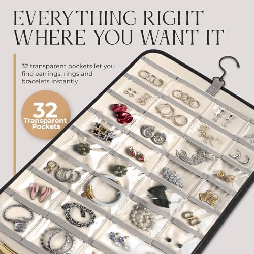 Hanging Jewelry Organizer Storage with Hanger Metal Hooks Double-Sided Jewelry Holder- Wall Mount Holder for Earrings, Necklaces, Rings on Closet, Wall, Door, 1 piece, Large, Charcoal Black - Image 6