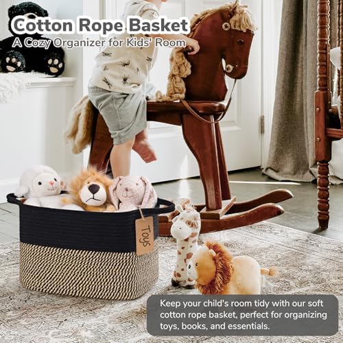 Goodpick Woven Storage Basket for Shelves, Rectangle, Black & Jute - Image 2