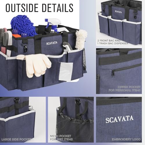 SCAVATA Wearable Caddy Bag, Cleaning Supplies Organizer With Handle & Shoulder Straps for Housekeepers, Under Sink & Car Tool Organizers With 4 Foldable Divider (NavyBlue) - Image 3
