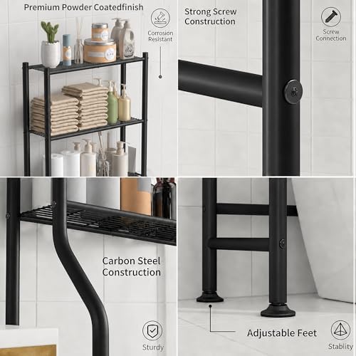 GloTika 3-Tier Over Toilet Storage Cabinet, No Drilling, 64" H, Black - Image 6
