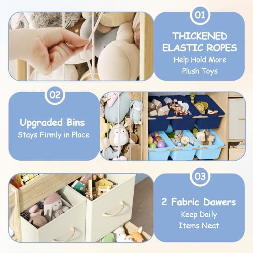 EXPERLAM 5-in-1 Toy Organizer, Plush Holder, 9 Blue Bins, Toy Chest - Image 5