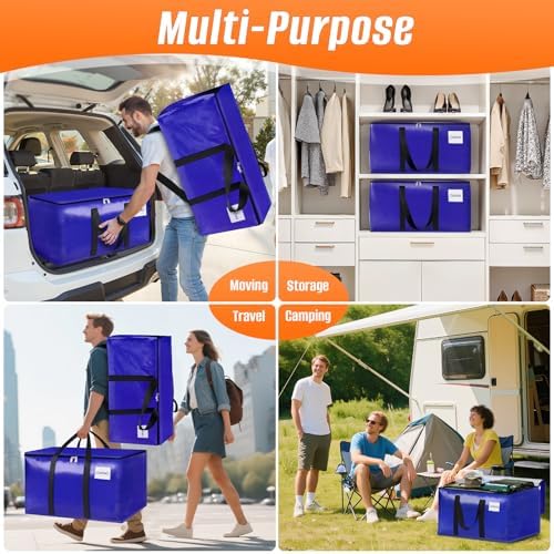 FabSpace 4-Pack Moving Bags with Backpack Straps & Carry Handles, 30 Gallons-125 L Heavy Duty Storage Totes for Space Saving, Foldable Storage Bags for College Dorm, Travel, Camping (Blue) - Image 7