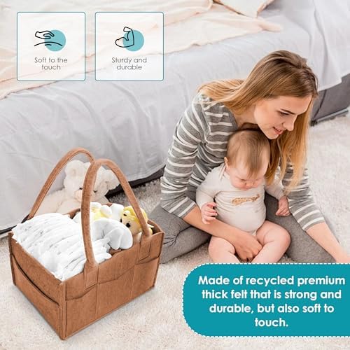 Cute Castle 2 Pack Diaper Caddy Organizer - Portable Baby Caddy Organizer with Handle, Nursery Storage Bin and Car Organizer for Girls, Boys - Baby Gift Basket - Caramel - Image 4