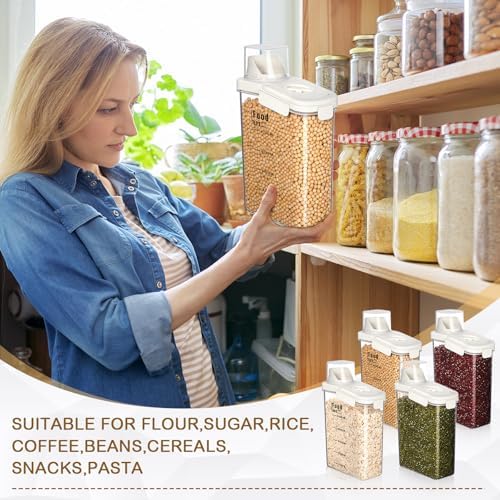 Blushtier 4 PCS Cereal Containers Storage 2.5L Airtight Large Dry Food Containers with Pouring Spout Cereal Storage Dispenser Measuring Cup for Flour and Baking Supplies, White - Image 4