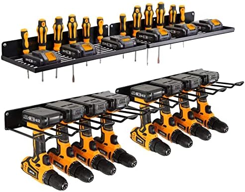 UU-Major Power Tool Organizer with Charging Station,Drill Holder Wall Mount,Garage Storage Shelves for Organization and Storage,Heavy Duty Pegboard Wall Organizer Set Solid Metal Black 2 Pack 4 Set… by UU-Major