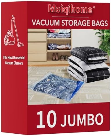 MEIQIHOME Vacuum Storage Bags, Space Saver Sealer Bags,Vacuum seal bags for clothing, Pillows, Comforters, Blankets, Bedding,Travel,10 Jumbo by MEIQIHOME