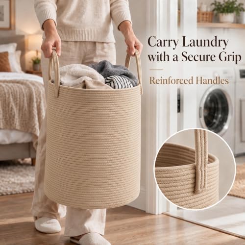 JMvicyroam 80L Cotton Rope Laundry Basket Hamper, Jute - Image 3