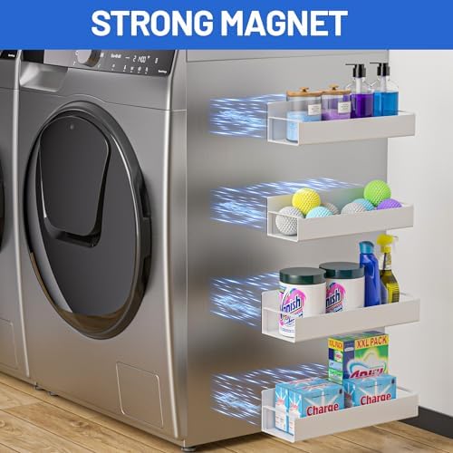 Vetacsion 4 Pack Magnetic Laundry Organizer, Heavy Duty Magnetic Shelf For Washer And Dryer, White, Iron - Image 5