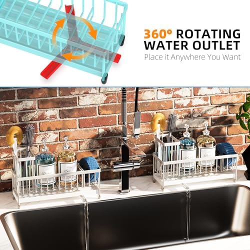Moforoco Extra Large Kitchen Sink Caddy, Rustproof Sponge Holder for Kitchen with High Brush Holder, Stainless Steel White Kitchen Caddy Countertop Organizer, Sponge Caddy for Kitchen - Image 6