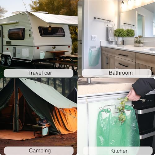 2 Pcs Stainless Steel Trash Bag Holder for Kitchen Cabinets Doors and Cupboards, Under Sink Bag Hanger, Portable Trash can, Waste Bins, Wall Adhesive Hanging Garbage Bins, With Wall Sticker Base - Image 6