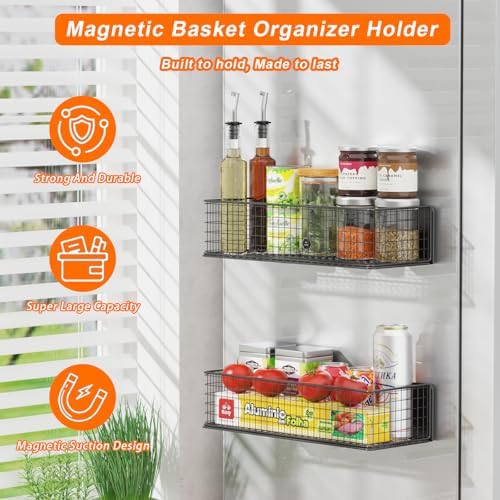 2Pack Magnetic Basket Organizer Holder for Fridge Magnetic Storage Bin Box Containers for Refrigerator Whiteboard Classroom - Image 3