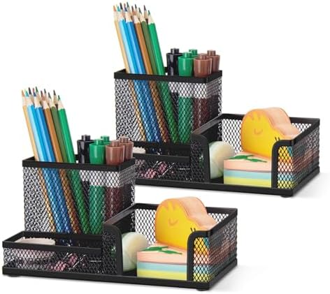 Comix 2 Packs Mesh Pen Holder, Desk Organizer for Home Office, Black by Comix