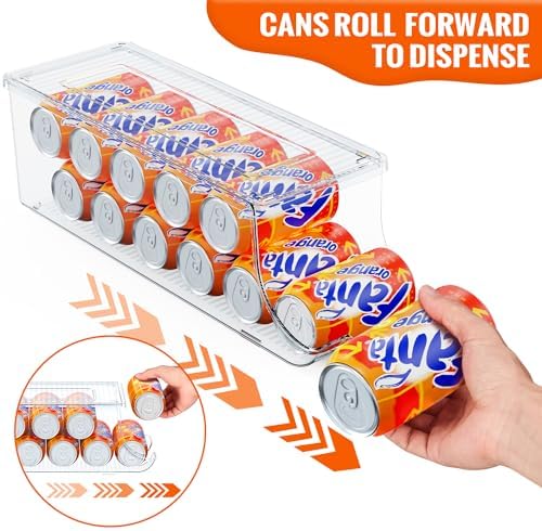 SCAVATA Soda Can Organizer for Refrigerator, Stackable Canned Food Pop Cans Container Can Holder Dispenser with Lid for Fridge Rack Freezer, Clear Storage Bins-Holds 12 Cans Each (One) - Image 3