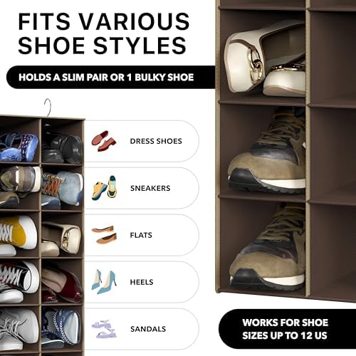 Simple Houseware 20 Section Shelves Hanging Shoes Organizer, Brown - Image 4