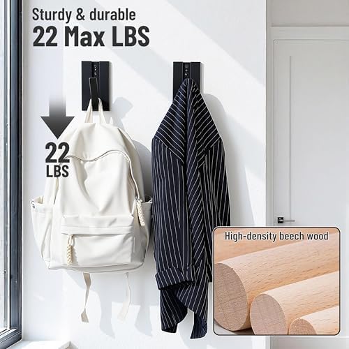 Wood Wall Hooks for Entryway: 2Pack Folding Black Modern Coat Hooks - Image 4