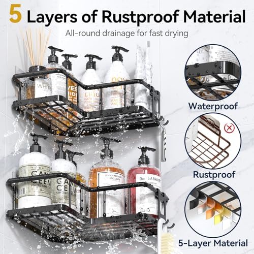 YASONIC Corner Shower Caddy Adhesive, 100% Rustproof Shower Organizer with Soap Holder, No Drill Shower Shelf for Inside Shower, Wall-Mounted Shower Storage for Homes (3 Pack, Black) - Image 4