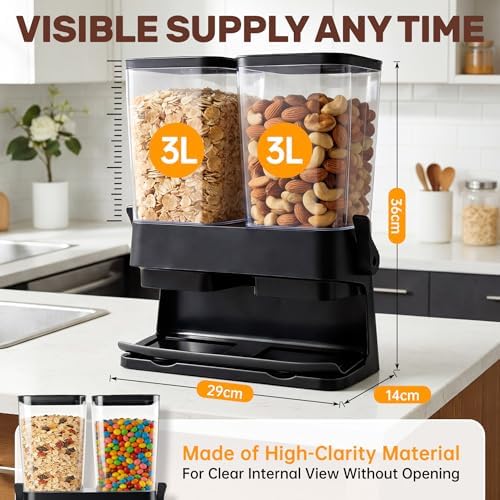 Cereal Dispenser Countertop 2 Pack, Double 3L Airtight - Image 5