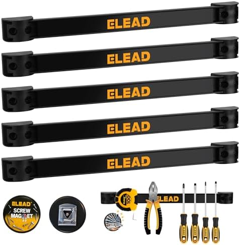 ELEAD 6-Piece 12" Magnetic Tool Holder Storage Organizer - Wall Mount Rack Garage Organization Power Magnet Hanger Workbench Board Slatwall Van Organizers Mounted Hanging Strip by ELEAD