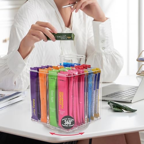 Drink Packet Organizer For Powdered Drink Mix,Powder Packet,Water Packet,Water Flavor Packet,Lazy Susan Organizer Rotating Holder for Drink Mix Necessities（Square） - Image 4