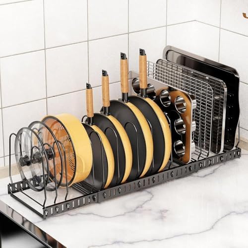 Pot and Pan Organizer Rack for Cabinet, 3 Expandable Pot Lid Organizer Holder with 12 Adjustable Compartment for Kitchen Cutting Board, Pan Lid, Cabinet Cookware Baking by Besda%7CRedefinetheBeautyofOrderinYourKitchenOurOriginalAspiration%E2%80%94WhyBesda