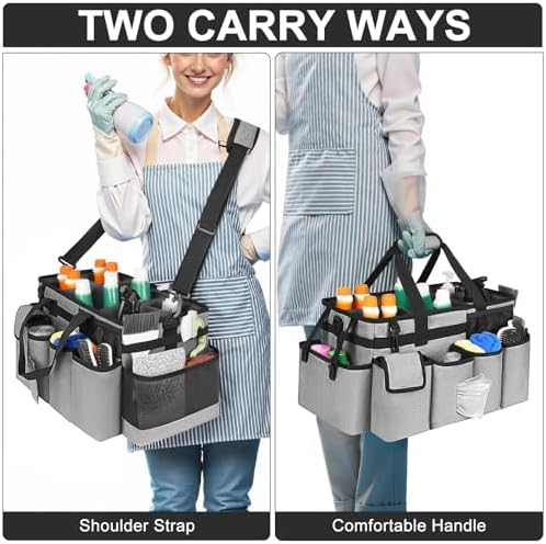 Cleaning Caddy Bag,Extra Large Cleaning Supplies Organizer with Handle for Housekeepers,Gray - Image 5
