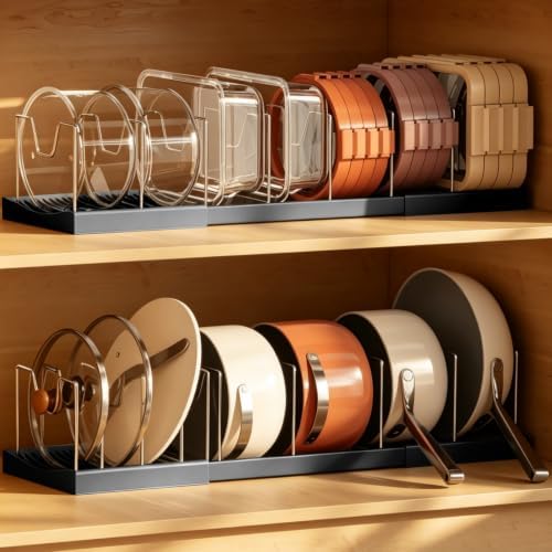 Magheo 2 Pack Pots and Pans Organizer Under Cabinet, Expandable 12.6"-22.8" Kitchen Cabinet Organizer Holder with 10 Adjustable Dividers for Food Storage Container Lid, Cookie Sheet, Cookware(Black) by MAGHEO