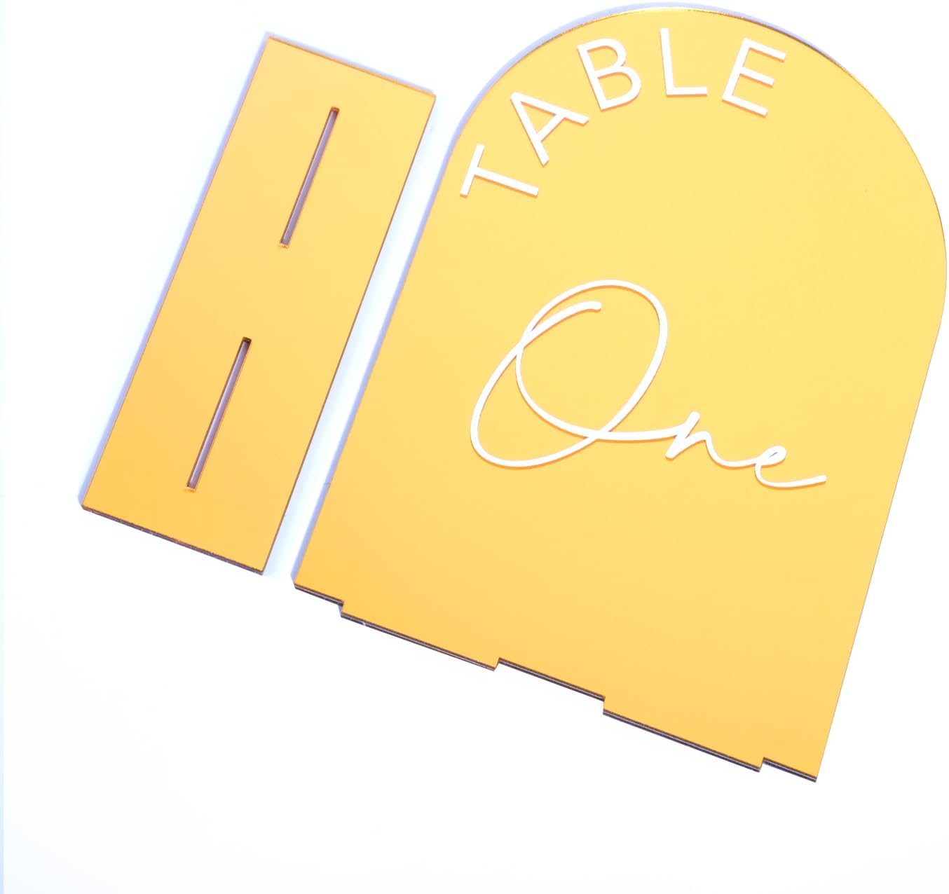 Gold Mirror Arch Wedding Table Numbers 1-15 with Stands, 5x7 Inch Acrylic Arch Sign with Holder for Wedding Reception Table Centerpiece Decoration(Gold Mirror)