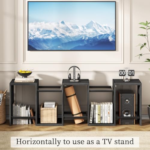 Furologee 6 Tier Bookshelf, S Shaped Geometric Bookcase, Black Oak - Image 5