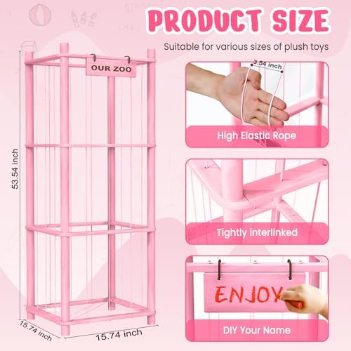 Woodure Stuffed Animal Storage & Organizer, Wooden Cute Zoo Toy Holder for Toddler Rooms, Playrooms & Bedrooms（Pink） - Image 4