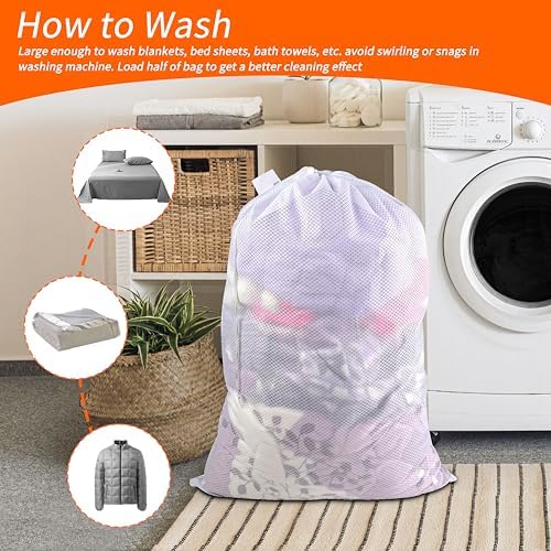 Polecasa 2 Pack Heavy Duty Diamond X-Large Mesh Laundry Bag, 30x36", White - Image 6