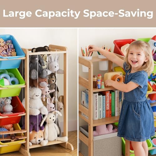 Toy Storage Organizer with Bookshelf and Stuffed Animal Storage - Playroom Organization with 3 Shelves and 16 Bins - Living Room Box for Collections - Nursery Bedroom Decor Essential - Image 4