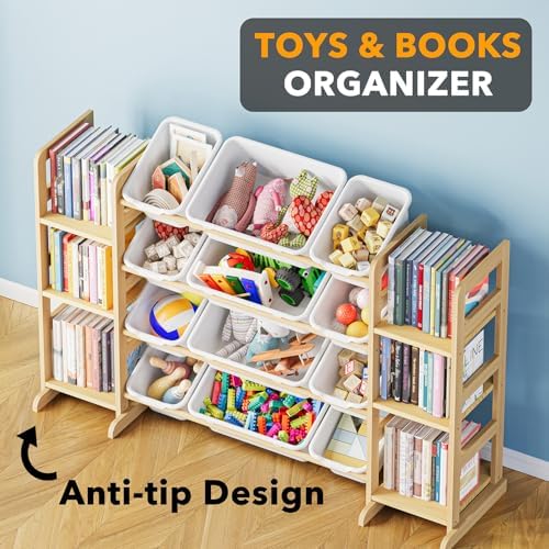SpaceAid Toy Storage Organizer with 6 Shelves and 12 Bins, Bookshelf/Bookcase, Kids Bin Shelf, Toys Box for Playroom Organization for Bedroom & Room Decor, White, 52.3" W - Image 4