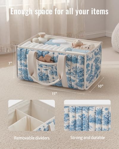 Blissful Diary Toile Diaper Caddy Organizer, Baby Diaper Basket, Blue Toile - Image 2